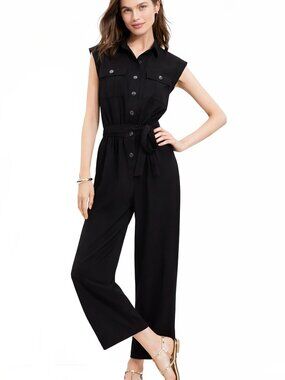 NWT LOFT Linen Jumpsuit With Cap Sleeves and Tie Belt | Rich Black | Size XS